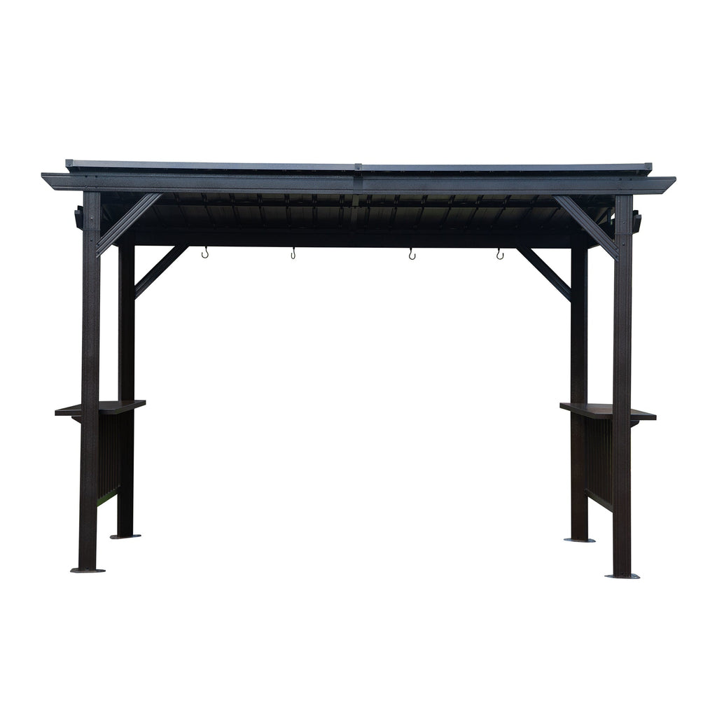 6.5x12FT Hardtop Grill Gazebo with Two Side Shelves - Gray