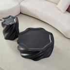 Modern Petal Shape Side Table with Sculptural Base - Black