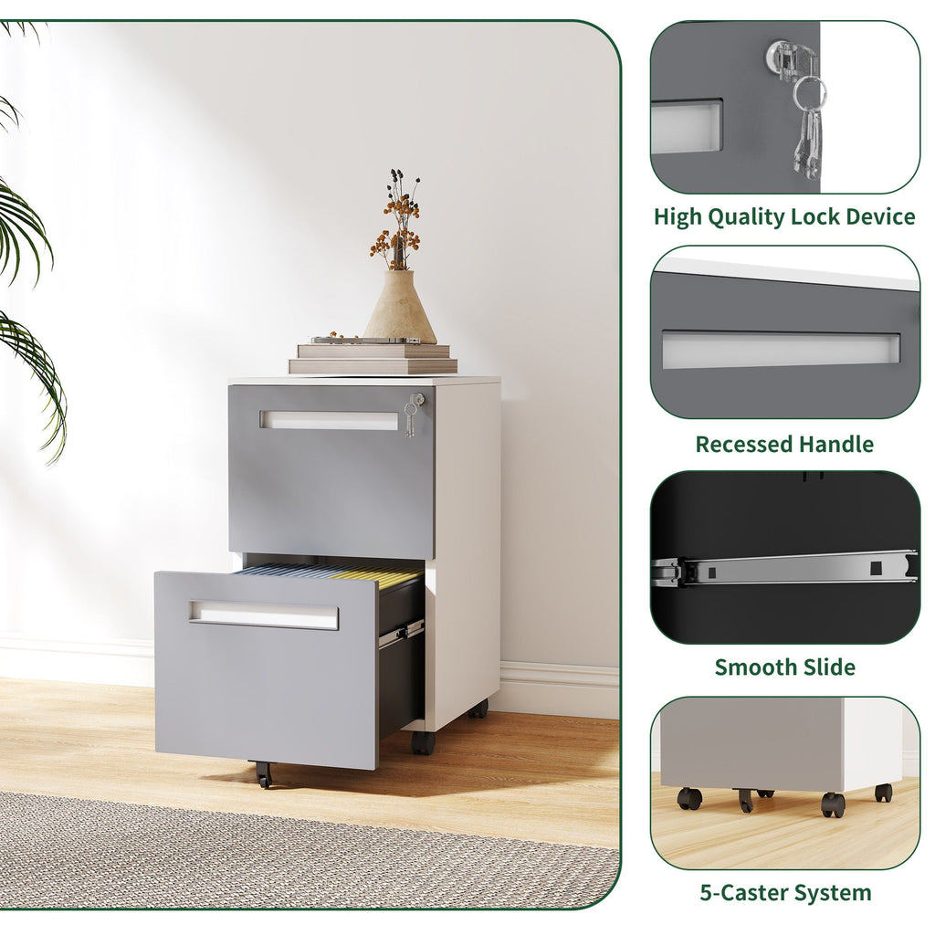 2-Drawer Mobile File Cabinet with Lock - White