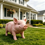 Cheerful Beige Pig Garden Statue with Weather-Resistant Finish - Beige