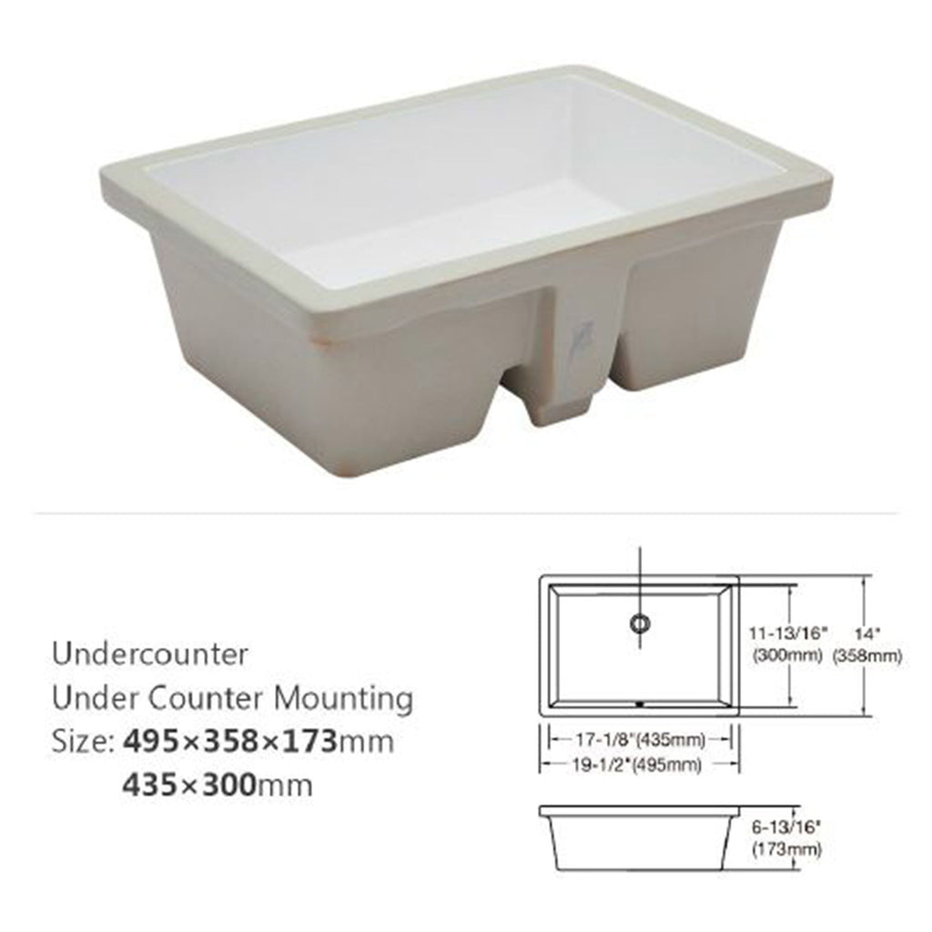 Modern Ceramic Rectangular Undermount Bathroom Sink with Overflow - White