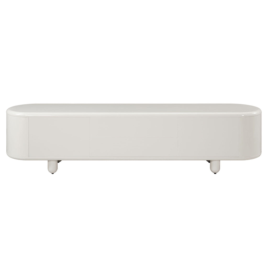 Gloss White TV Stand with Self-Closing Drawers - 94" Wide