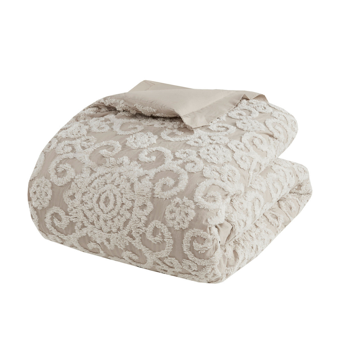 Taupe Cotton Comforter Mini Set with Tufted Chenille Embroidery - King