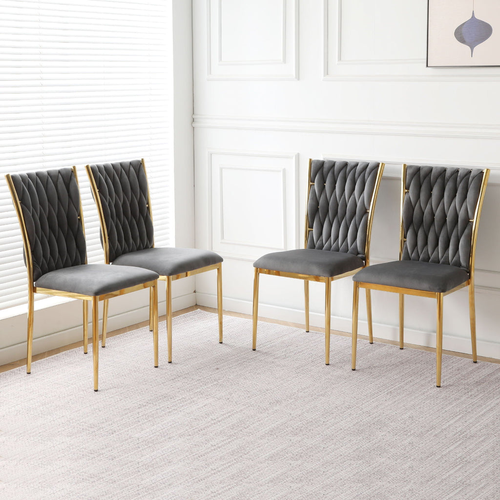 Modern Dining Chair Set with Plated Metal Legs - Multiple Colors