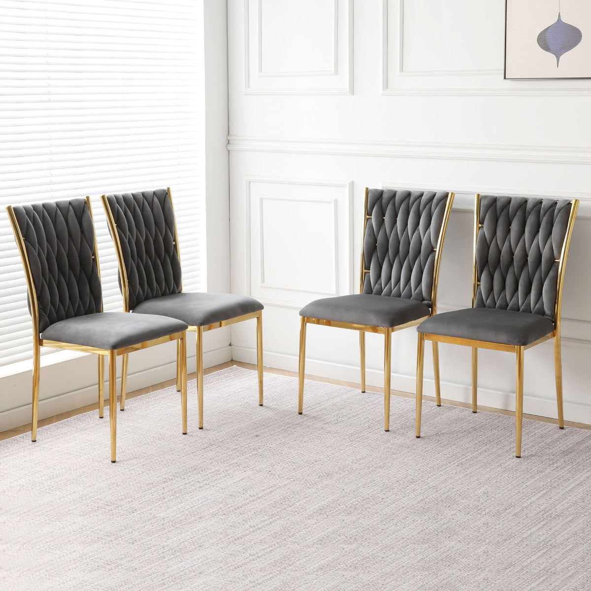 Modern Dining Chair Set with Plated Metal Legs - Multiple Colors