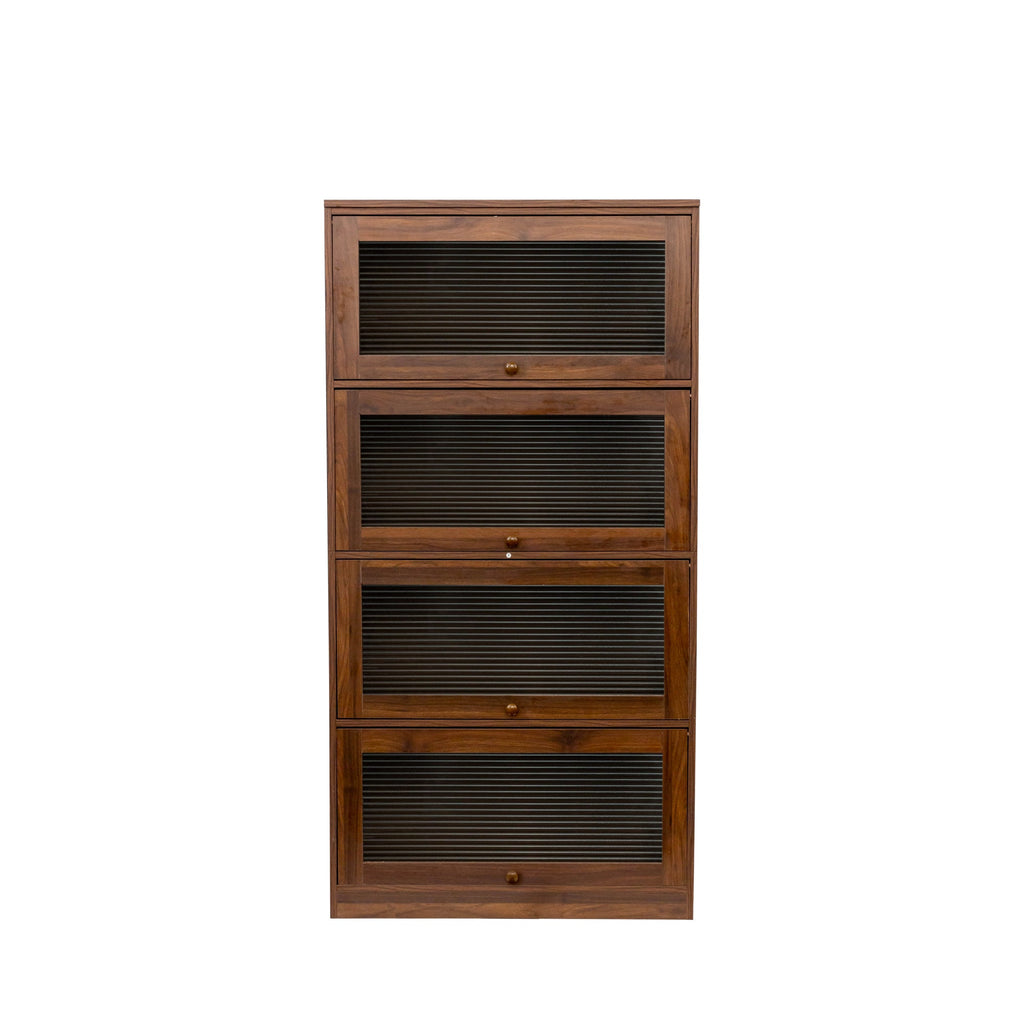 Contemporary Bookcase with Glass Doors and Dustproof Storage - Clear Glass