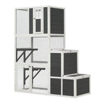3 Tier Wooden Cat House with Platforms and Jump Box - Gray