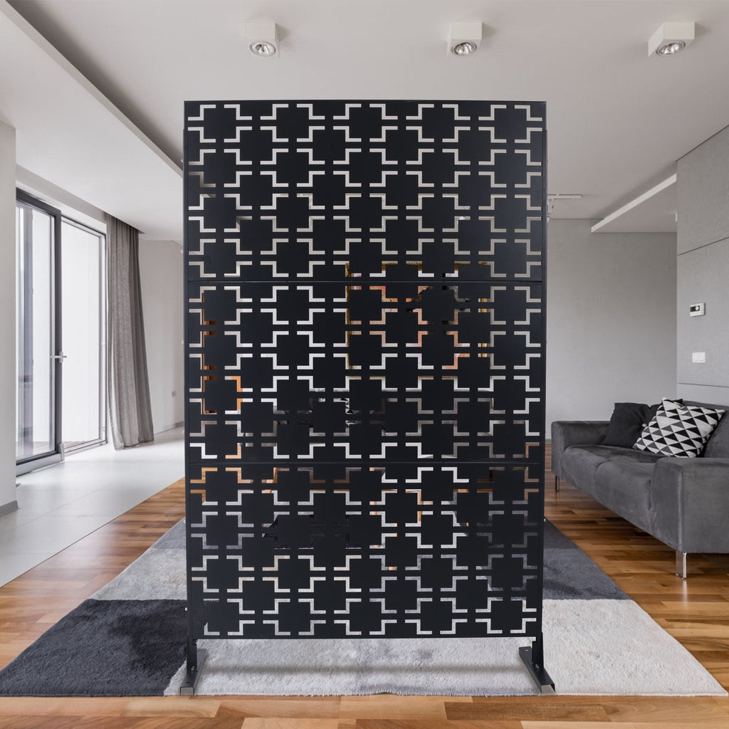 Freestanding Metal Privacy Screen with Durable Construction - Black