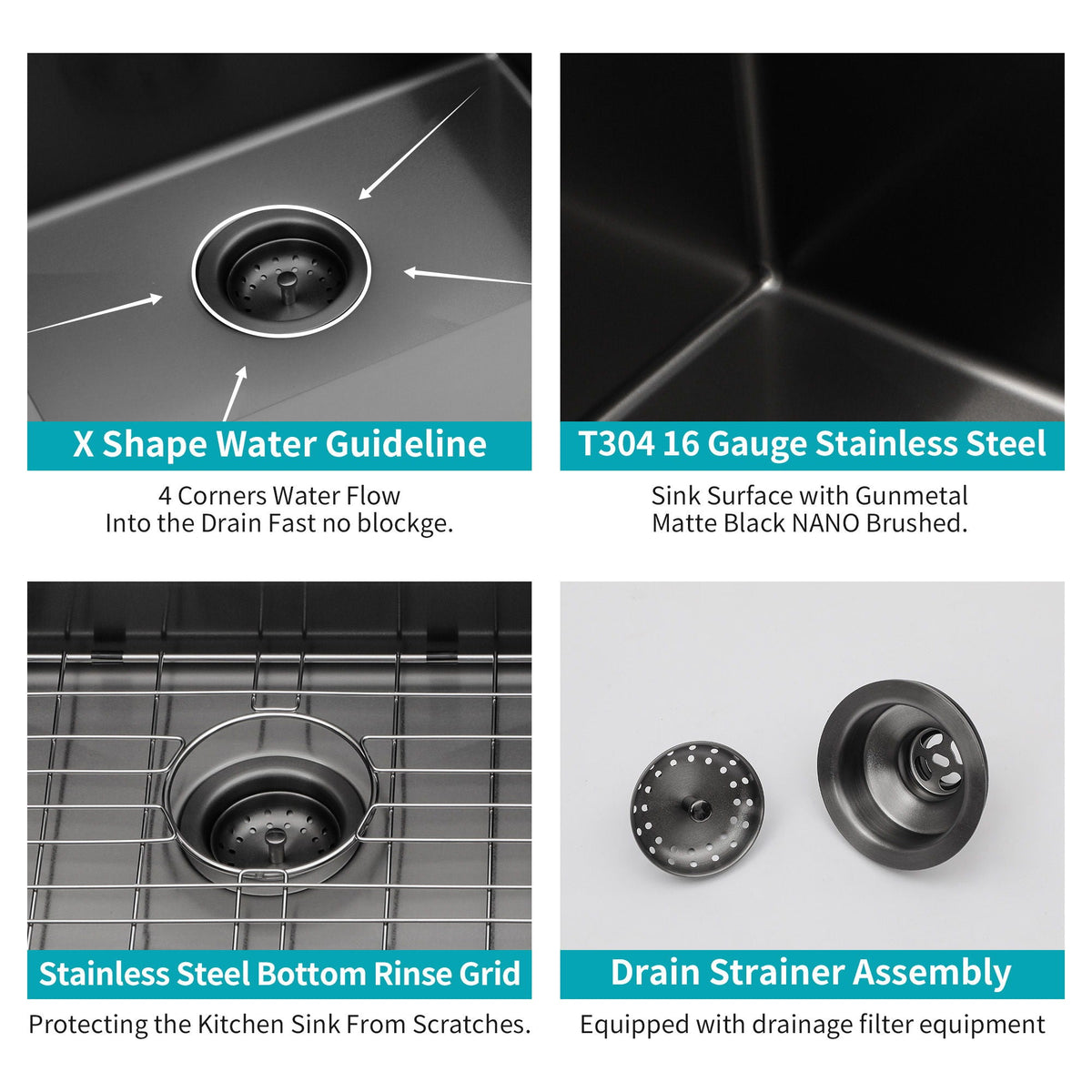 Topmount Kitchen Sink 16 Gauge Single Bowl with Nano Finish - Black