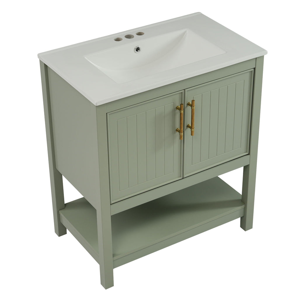 Elegant Bathroom Vanity with Ceramic Sink and Storage - White or Green