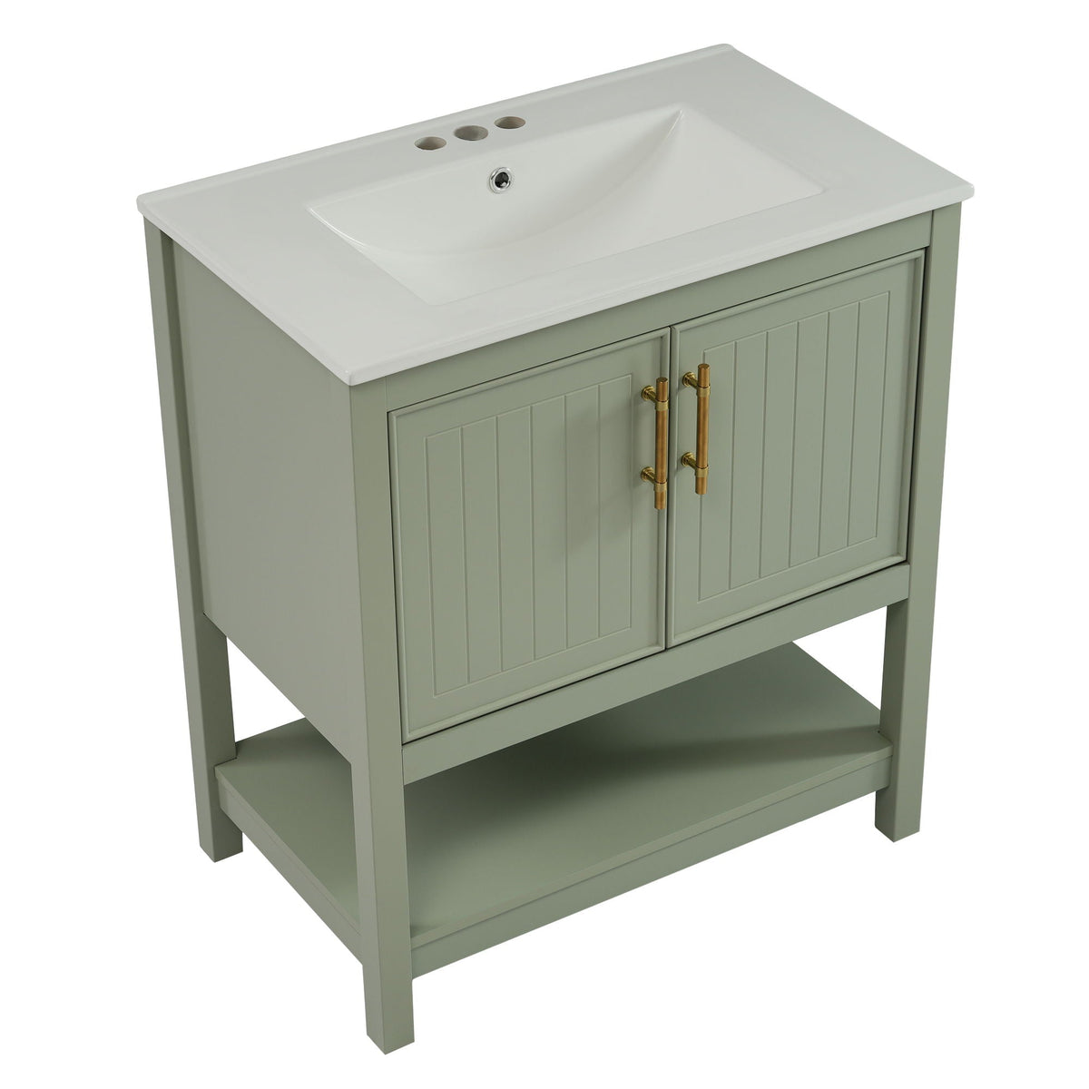Elegant Bathroom Vanity with Ceramic Sink and Storage - White or Green