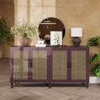 Buffet Cabinet with Adjustable Shelves and Rattan Doors - Light or Dark Brown