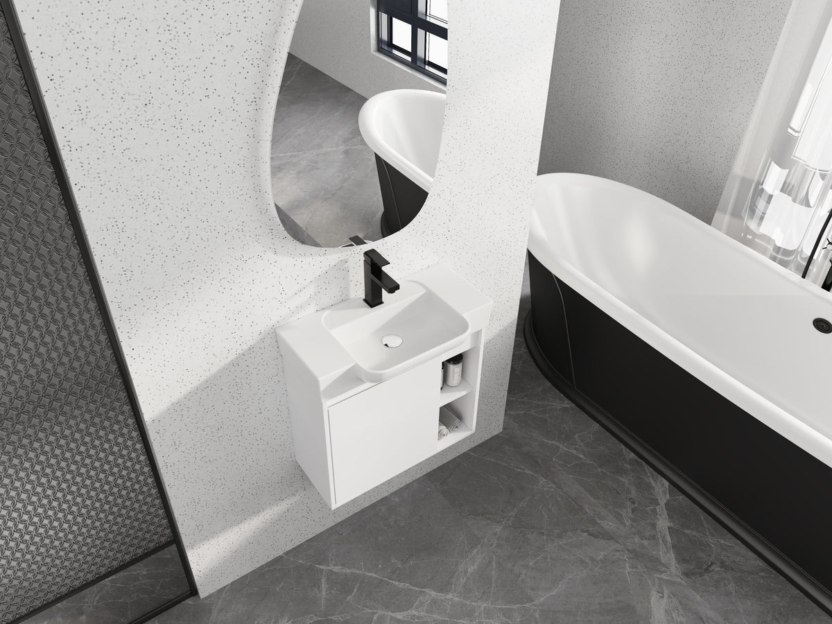24'' Wall-Mounted Bathroom Vanity with Ceramic Sink - Glossy White