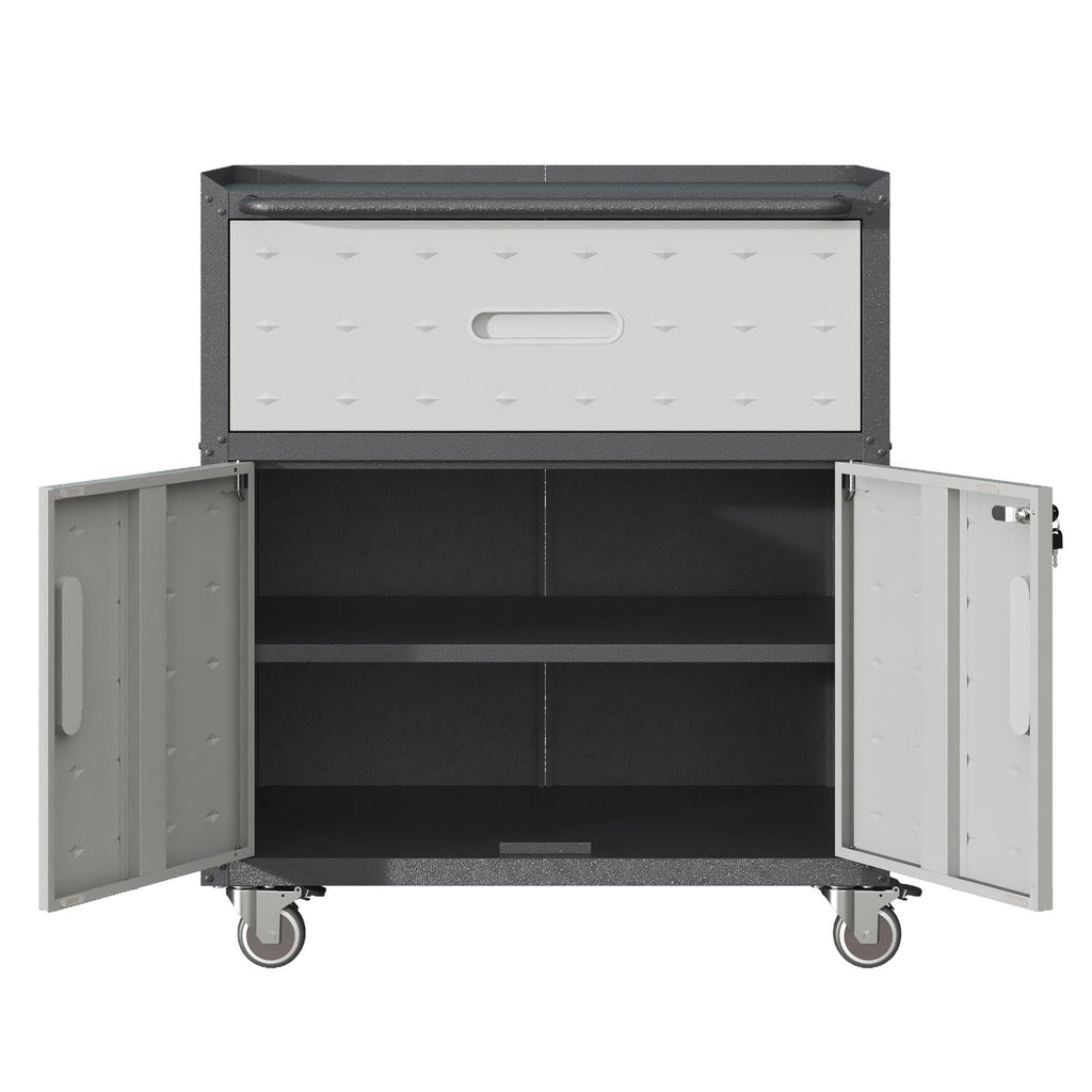 Sturdy Metal Tool Cabinet with Drawer & Locking Doors - Mobile Garage Storage