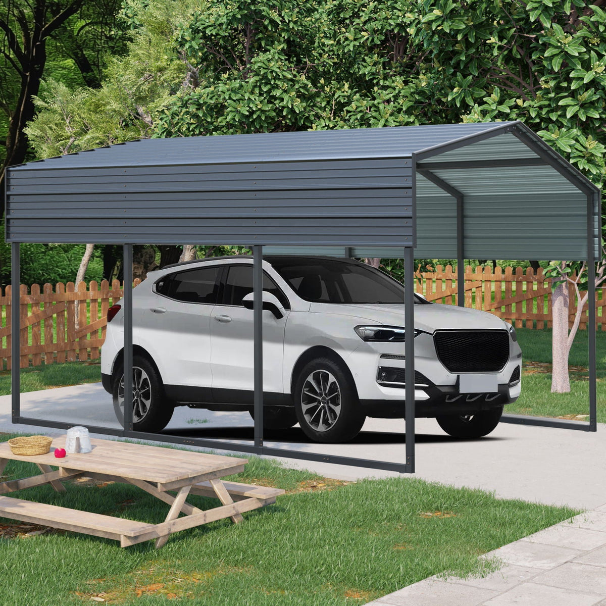 10 x 15 Ft Heavy Duty Carport Canopy with Galvanized Steel Roof - Charcoal
