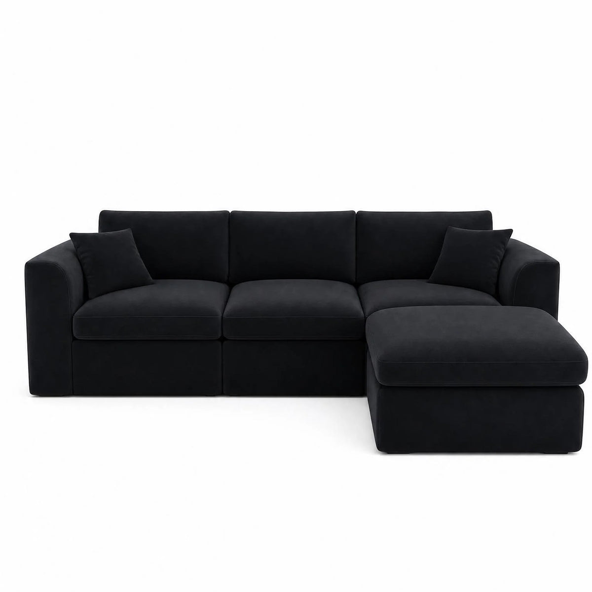 Compressed Modular Sectional Sofa with Ottoman - Black Linen