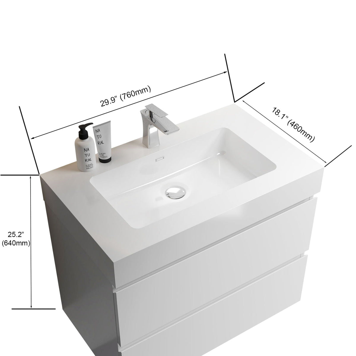 Modern Floating Bathroom Vanity with Large Storage - White or Black