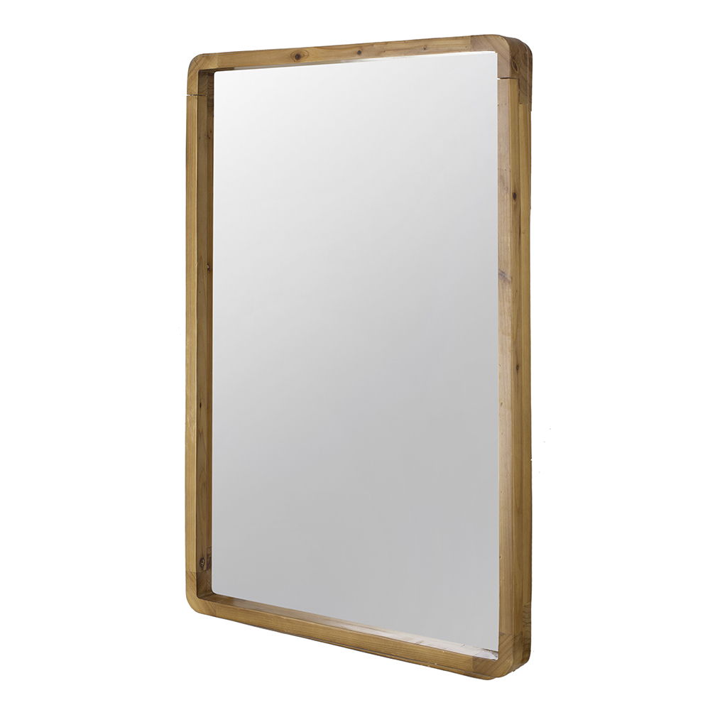 Rectangle Wood Farmhouse Wall Mirror with Reinforced Hanging Hook - Brown