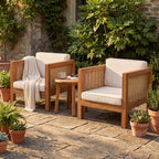 Outdoor Club Chair with Wicker Armrest - Beige
