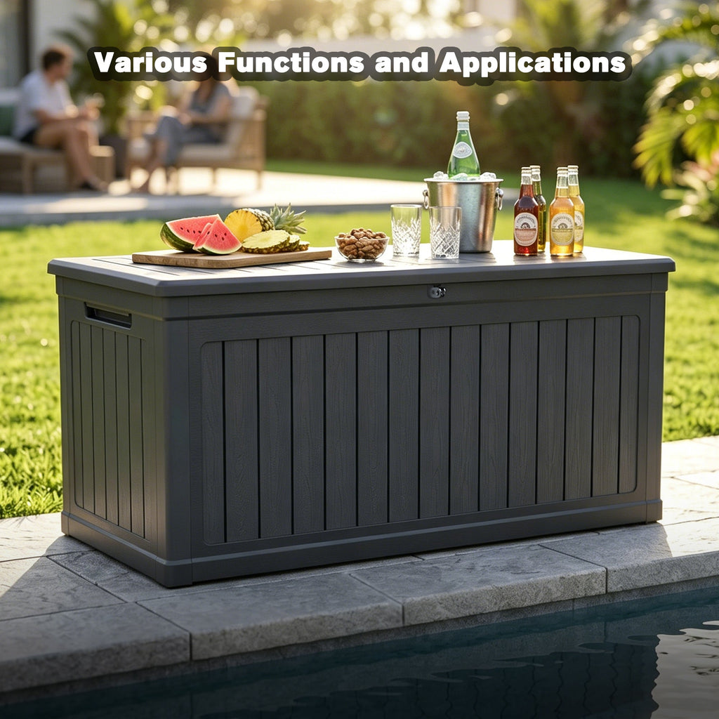 260 Gallon Large Outdoor Storage Deck Box with Lockable Lid - Black