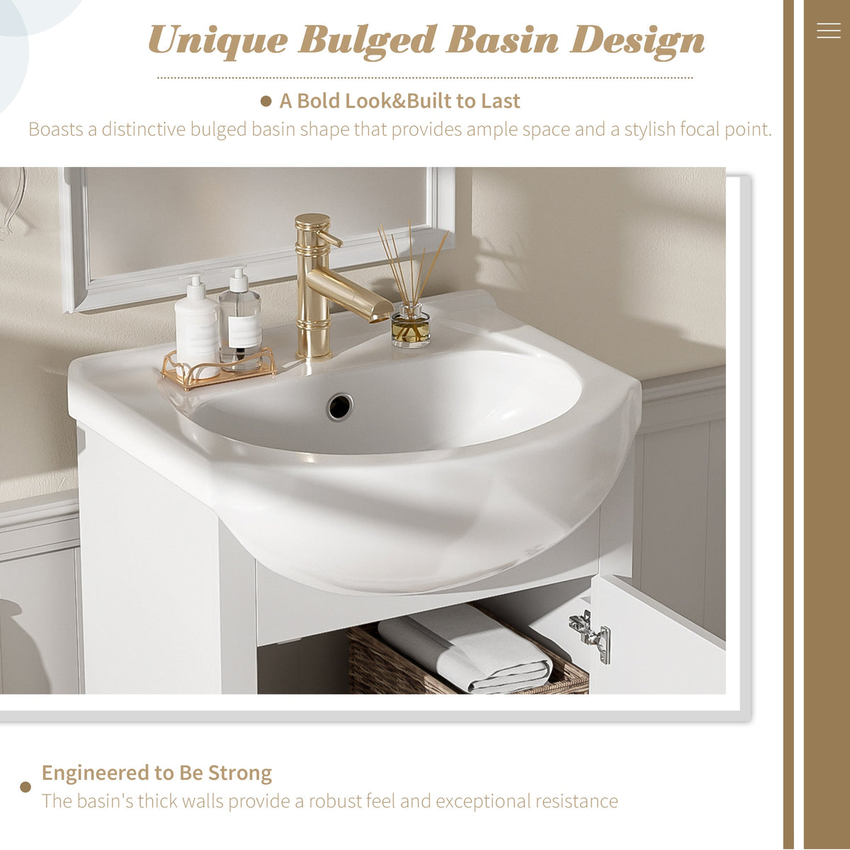 French Style 20-Inch Bathroom Vanity with Ceramic Sink - White