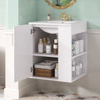 Wall Mounted Bathroom Cabinet with Side Shelf and Sink - White