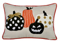 Embroidered Halloween Pumpkin Pillow with Polka Dot Linen – Multicolor