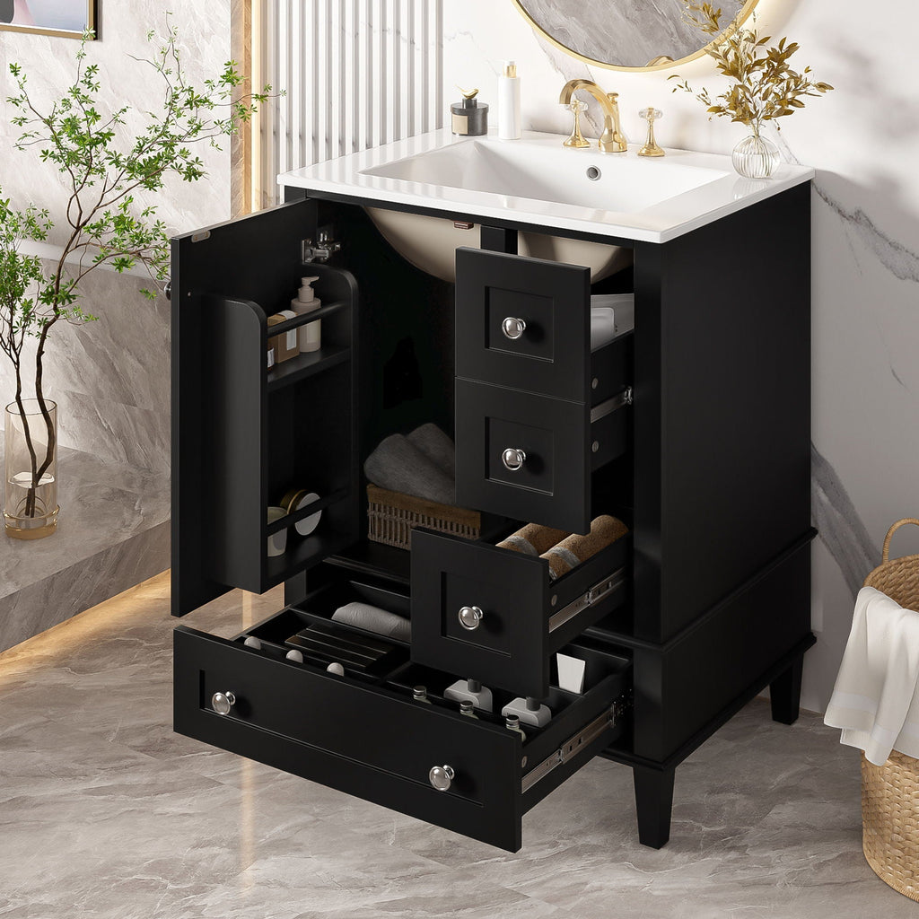 Bathroom Vanity with Integrated Basin and Soft Close Drawers - Multiple Colors