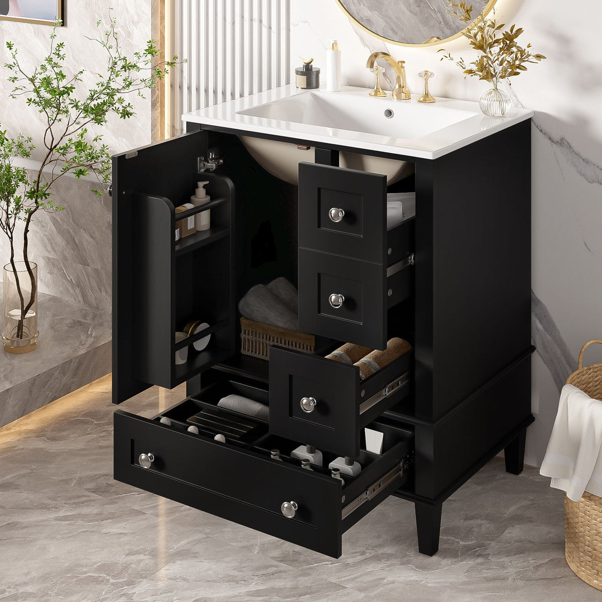 Bathroom Vanity with Integrated Basin and Soft Close Drawers - Multiple Colors