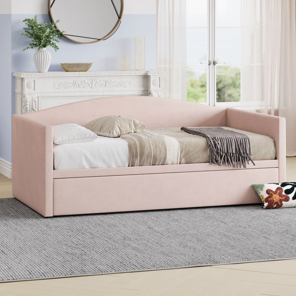 Upholstered Daybed With Pop Up Trundle Sofa Bed - Space Saving, Durable Frame - Gray or Pink