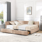 Mid-Century Storage Upholstered Tufted Bed Frame with Backrest and Armrests - Multiple Colors