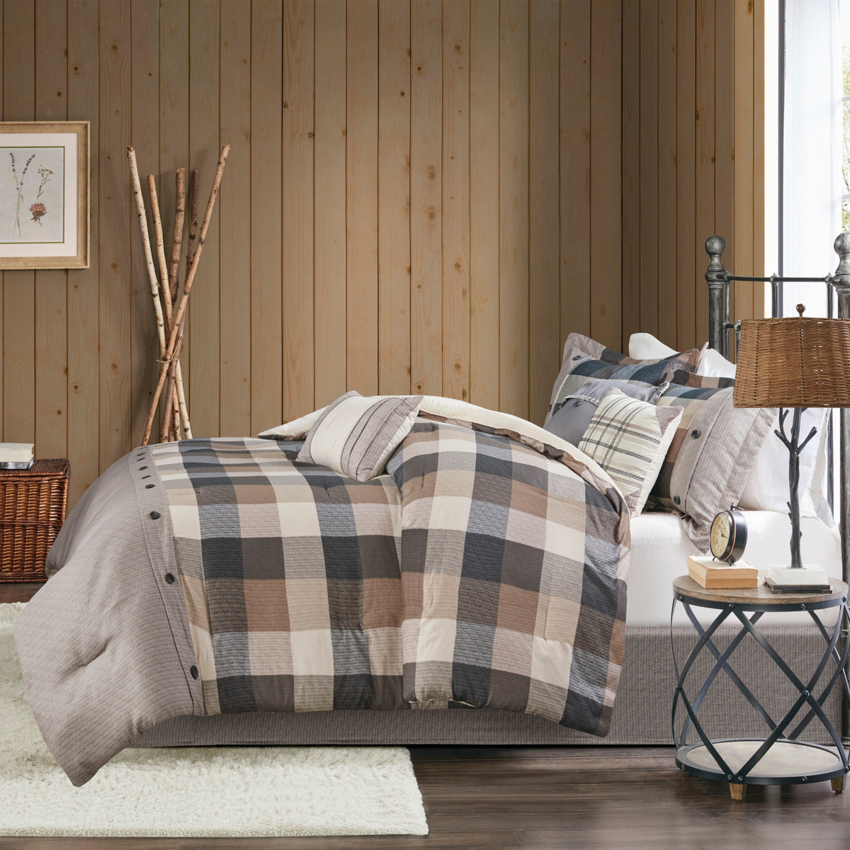 Herringbone Queen Comforter Set with Hypoallergenic Fill - Neutral