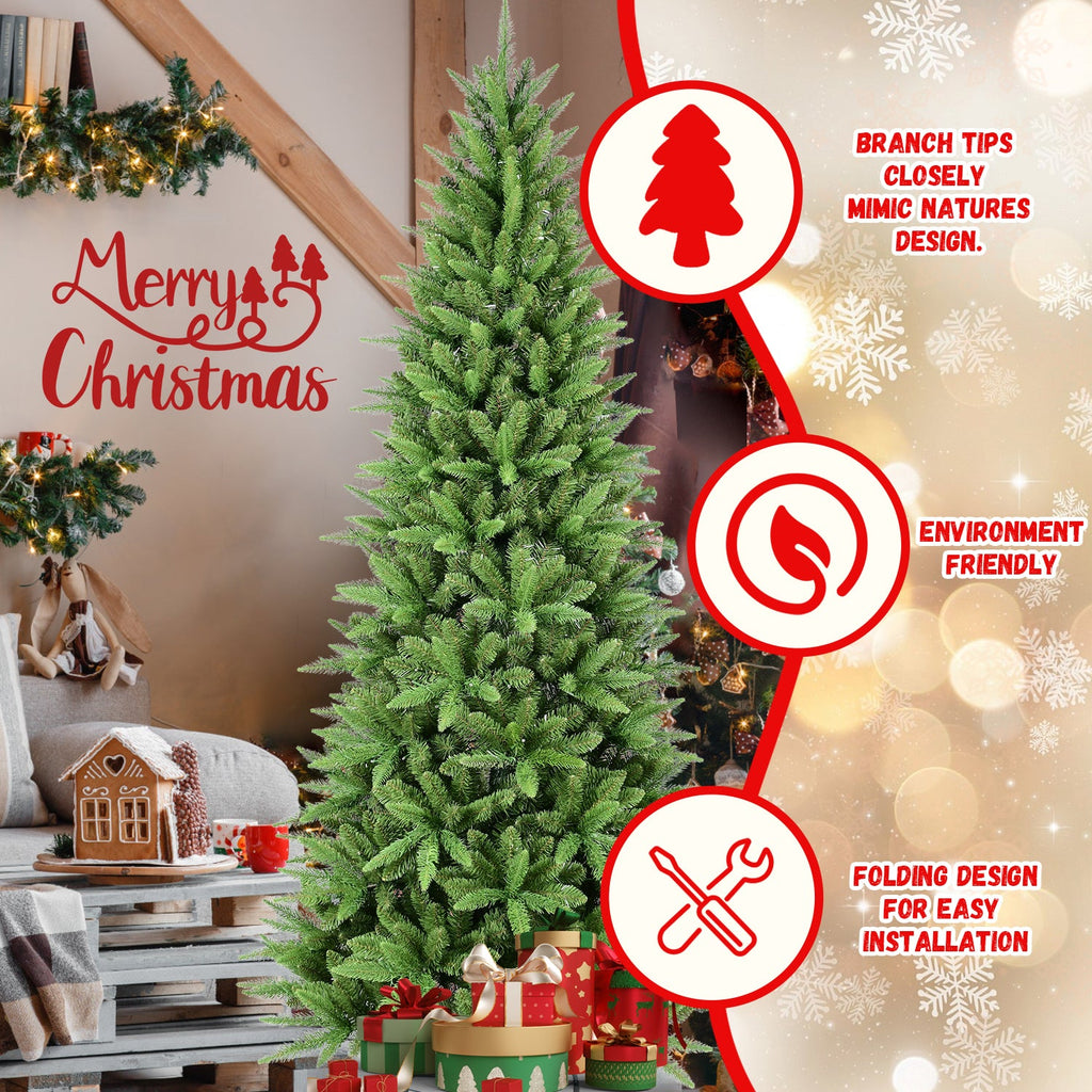 6FT Slim Christmas Tree with Hinged Branches - Green