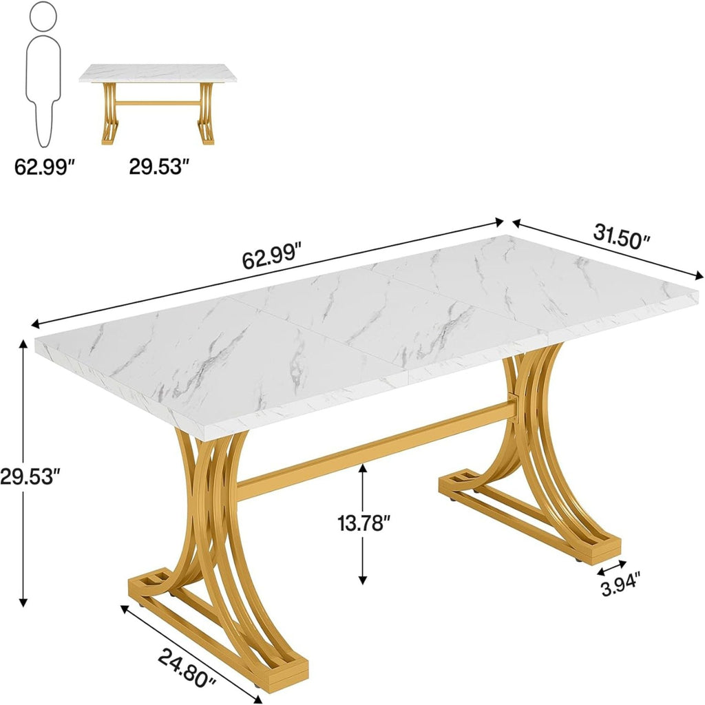 White and Gold Executive Desk with X-Legs - Stain-Resistant Surface