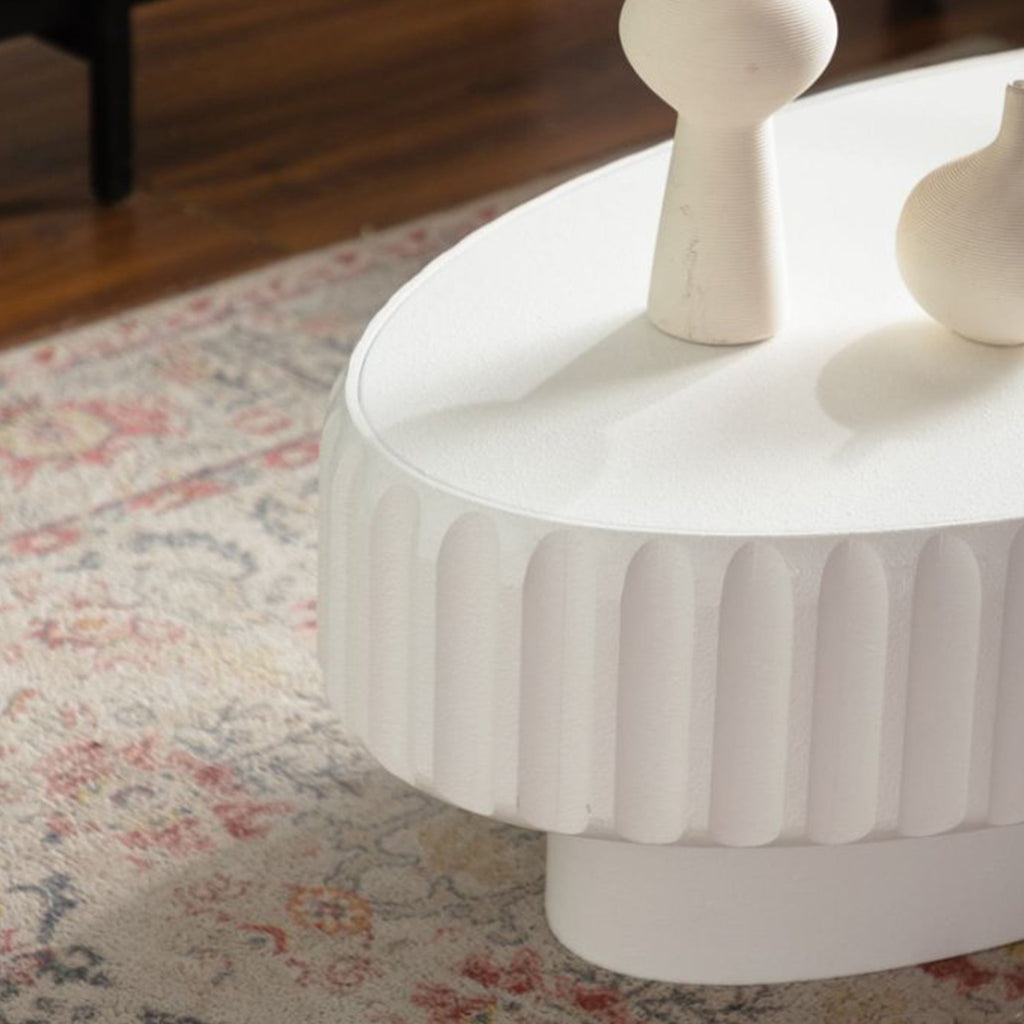 Fluted Storage Table with Lift-Off Lid - Cream White