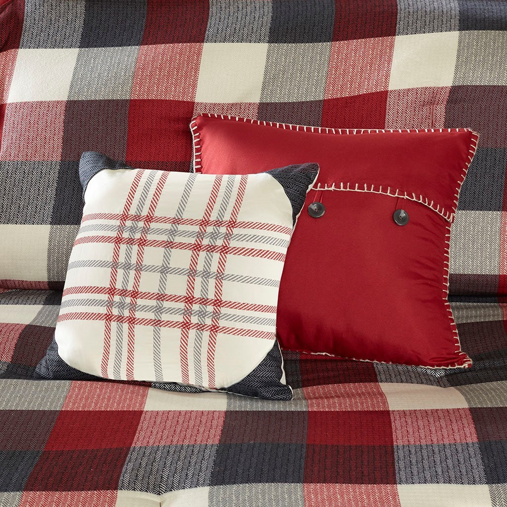 7 Piece Herringbone Comforter Set - Red California King