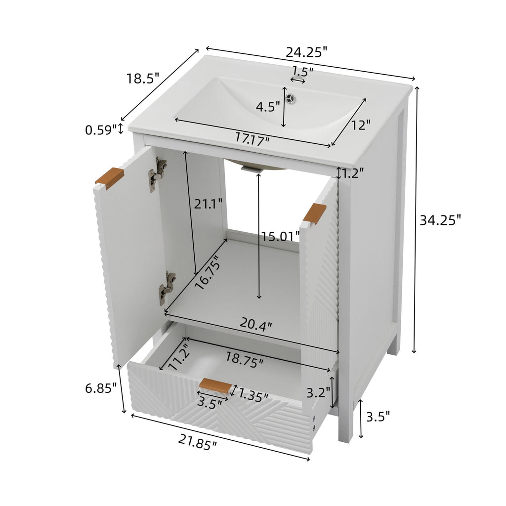 Modern Bathroom Vanity with Sink Combo – Compact Storage - Dark Brown or White