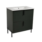 Bathroom Vanity With Ceramic Sink and Fluted Design - Dark Green, White, Light Brown