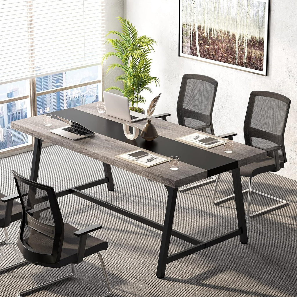 Modern Rectangular Conference Table for 6-8 People with Durable Frame - Dark Gray or Dark Brown