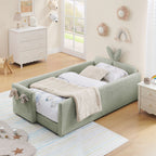 Cute Rabbit Ear Upholstered Platform Bed Frame with Safety Rail - Multiple Colors
