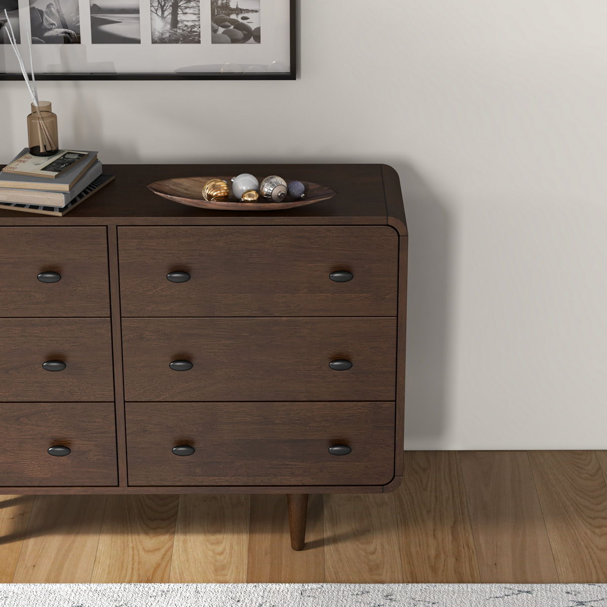 Mid-Century Modern Dresser with Solid Wood Construction - Brown