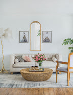 Gold Arched Floor Mirror with Wood Frame - Full Body