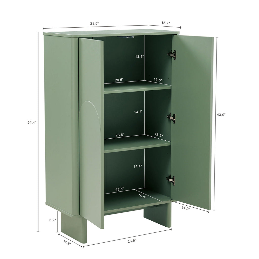 Accent Cabinet with Soft Close Doors and Adjustable Shelves - White, Light Brown, or Green