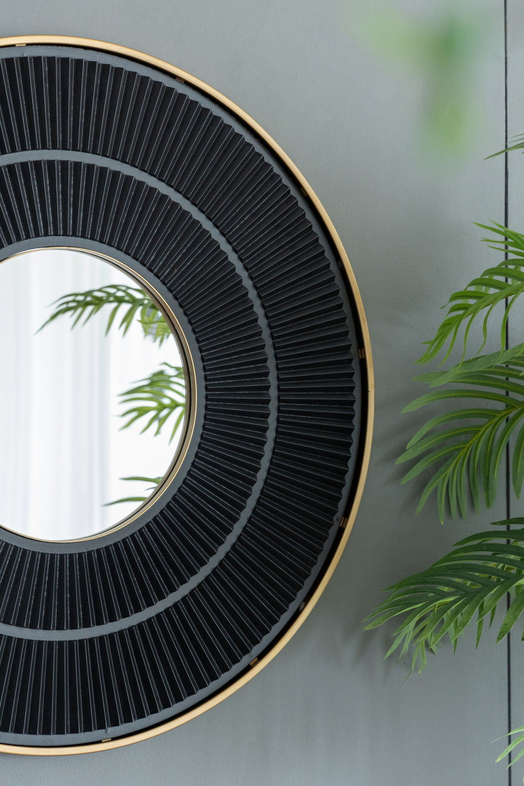 Round Wooden Wall Mirror with Iron Frame - Neutral Colorway
