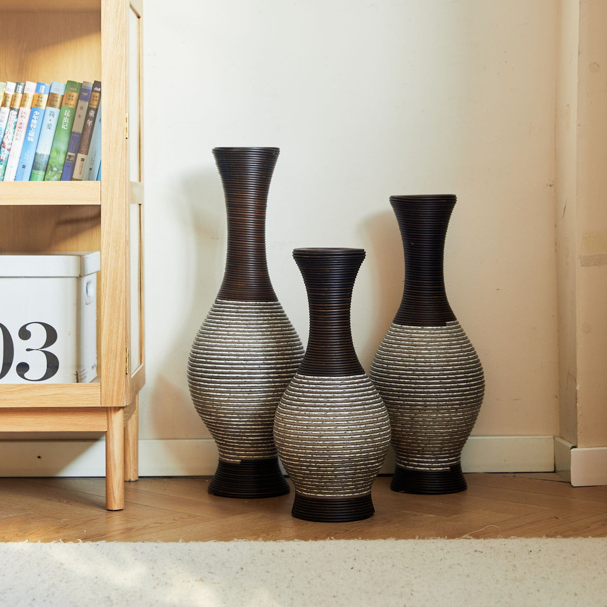 Tall Designer Floor Vase with Elegant 2 Tone - White or Dark Brown