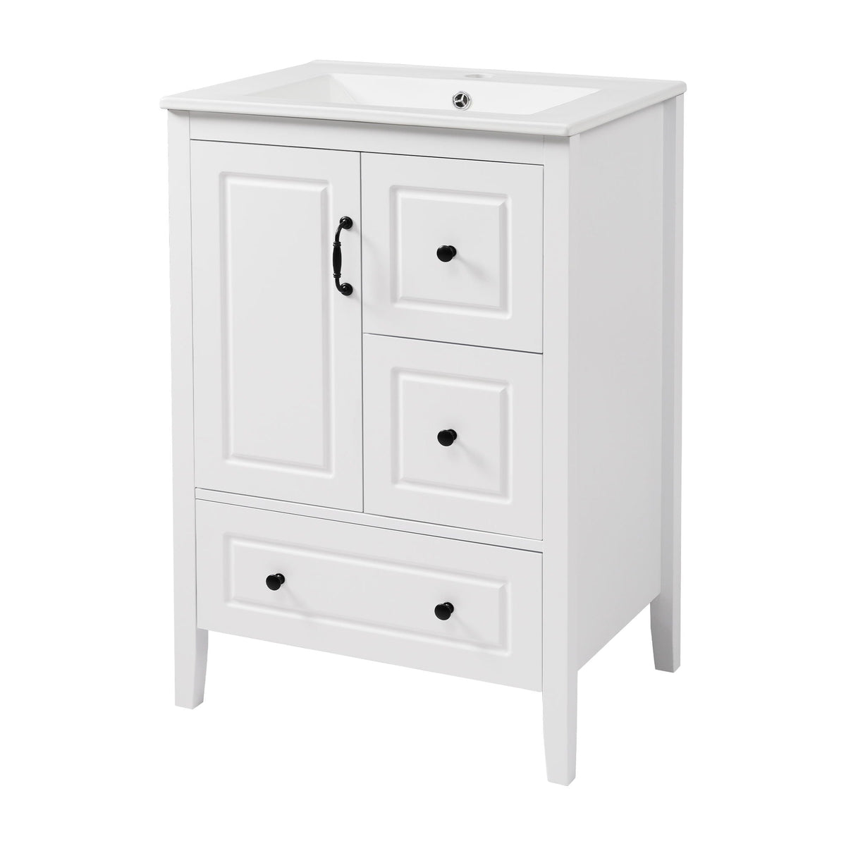 Retro Bathroom Vanity with Ceramic Sink and Soft-Closing Drawers - White, Black, or Green