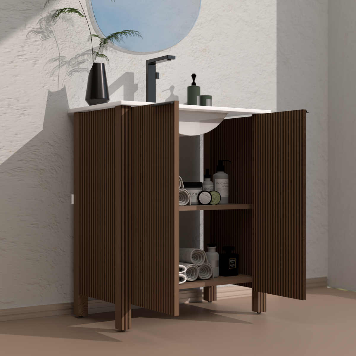 30-Inch Bathroom Vanity with Resin Basin - Brown
