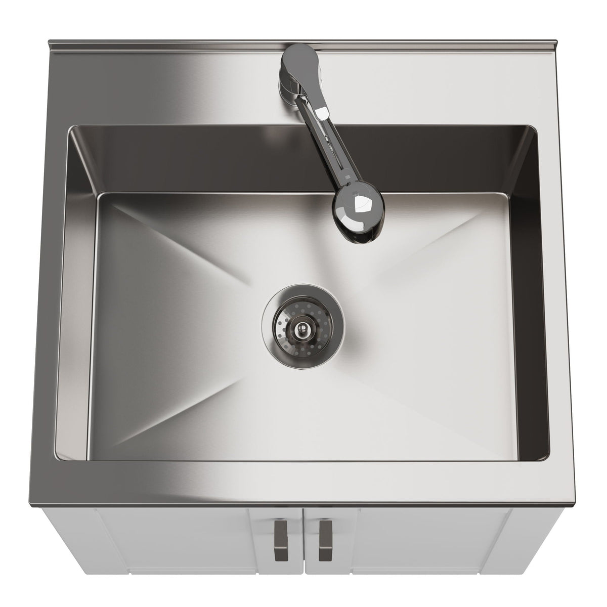 White Laundry Cabinet with Stainless Steel Sink and Pull-Out Faucet