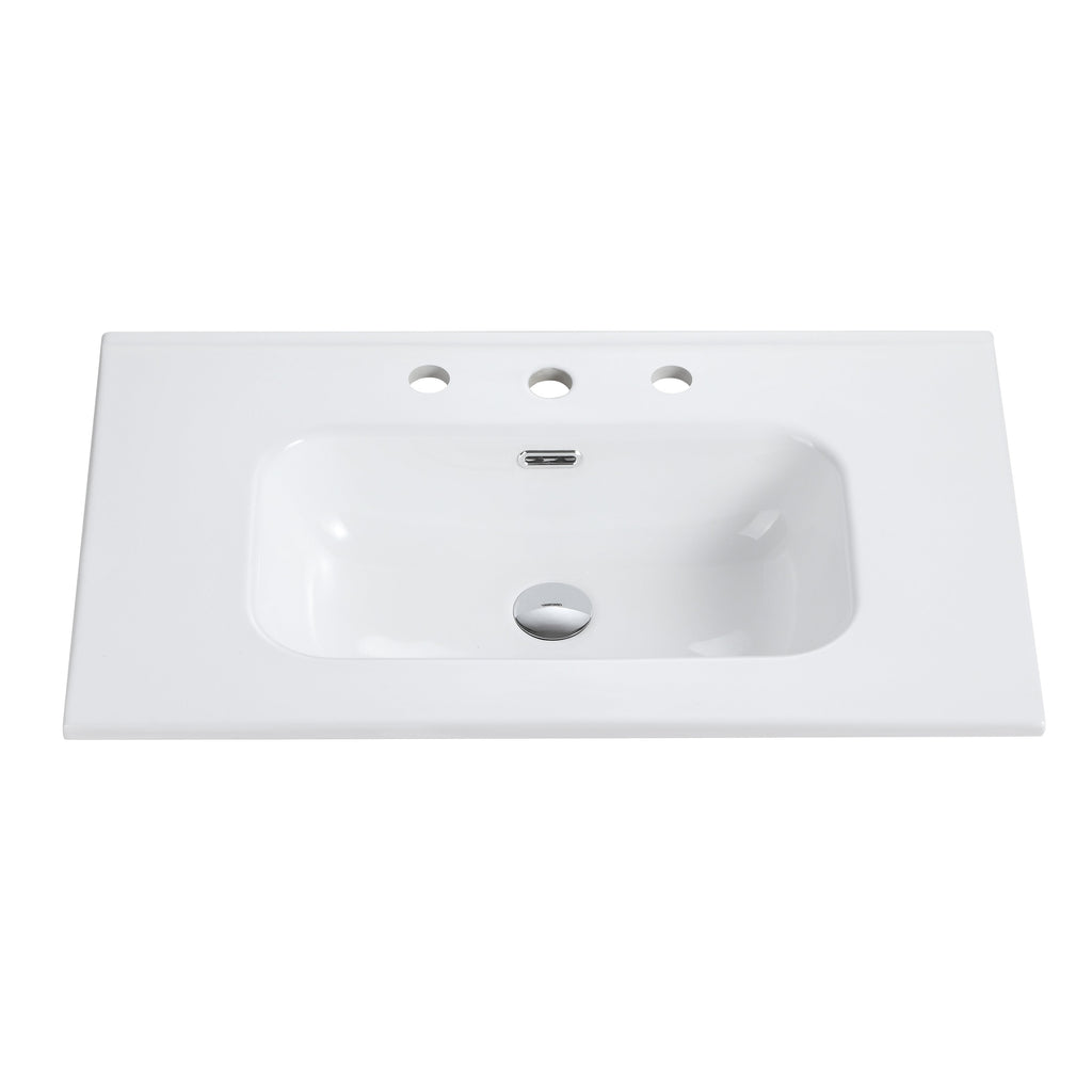 Glossy White Ceramic Integrated Sink with Seamless Design - White