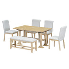 Natural Solid Wood Extendable Dining Set with Bench Seating - 6 Piece